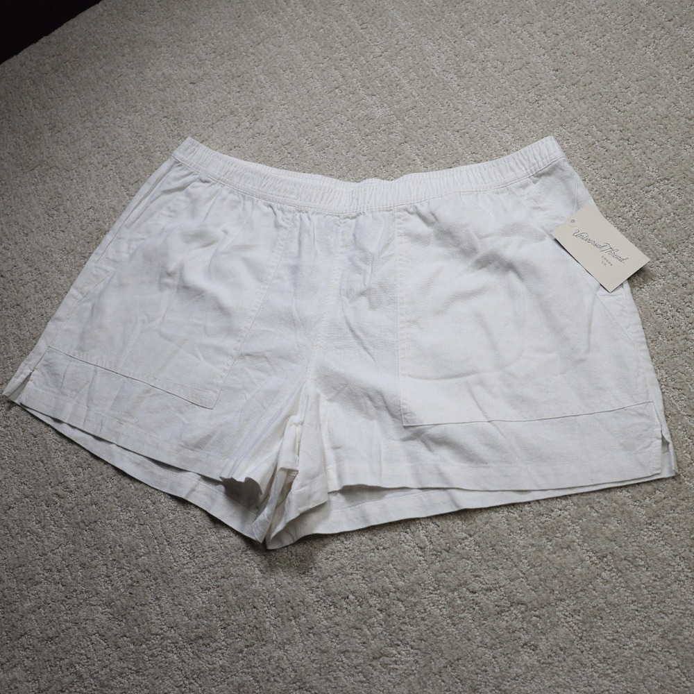 Universal Thread White Linen Blend Elastic Waist Patch Pocket Shorts XL NEW